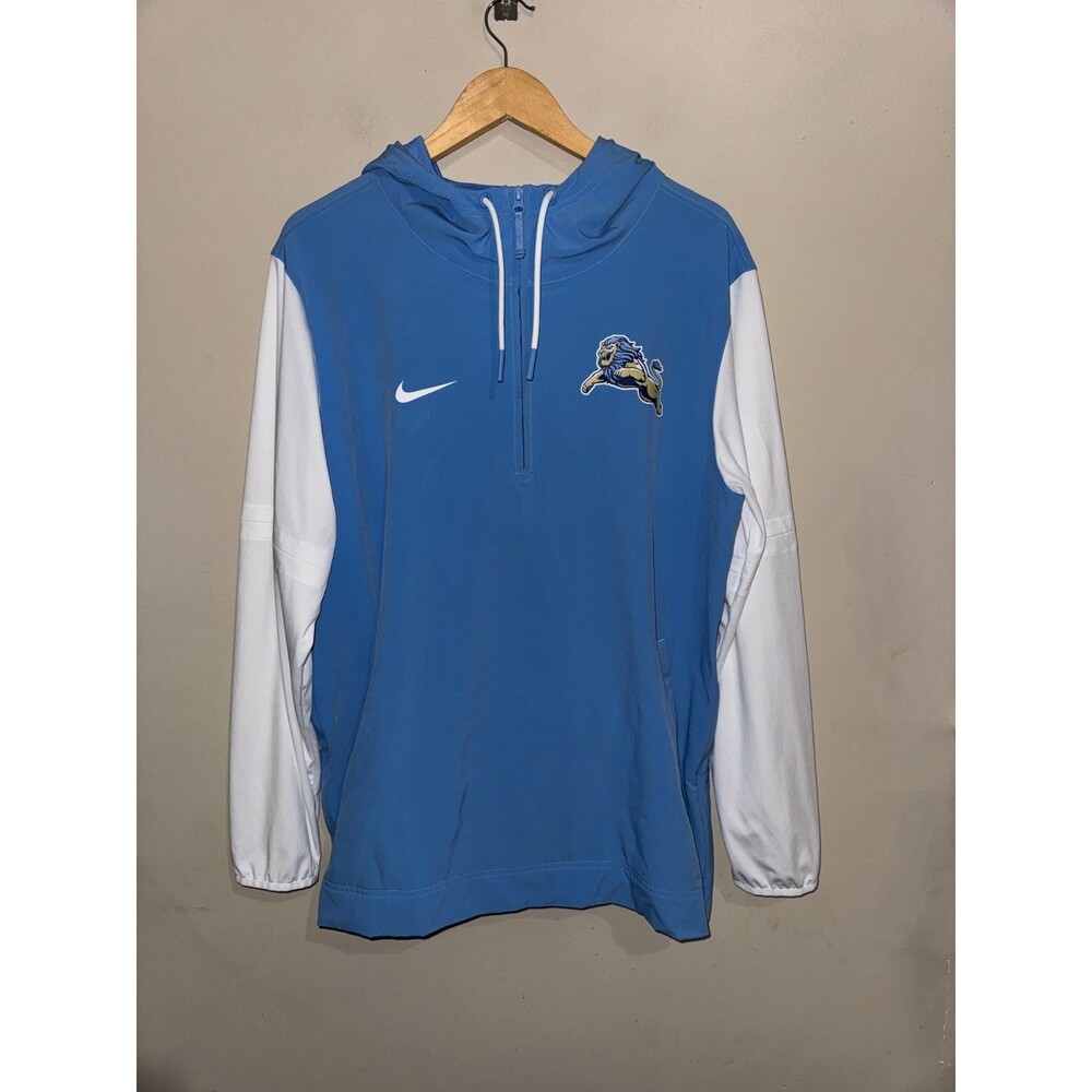 Mens L Nike NFL Detroit Lions Team Issued PE Pregame 1/2 Zip Hooded Jacket RARE